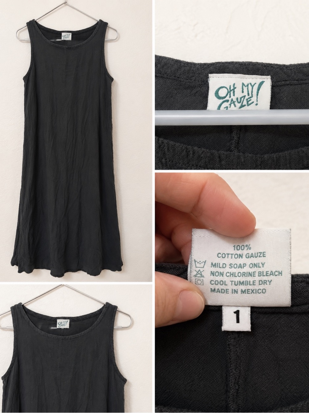 Oh My Gauze Charcoal Cotton Gauze Sleeveless Midi Dress Size 1